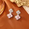 Populares Aretes de Trébol de Cuatro Hojas de Nácar Rosa Natural, de Alta Gama, Modernos, Ligeros y de Lujo, Elegantes Aretes de Celebridad de Internet