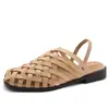 Sandálias Fechadas Artesanais de Tecido de Nicho para Mulheres, Novo Estilo de Verão, Respiráveis Vazadas Casuais com Tira Elástica Sapatos Romanos Xh802-1