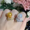 Anillo Versa Jewelry New Aube Perla Cobre Chapado en Platino con Flor de Diamante Temperamento para Mujer Aproximadamente 14 mm