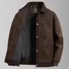 Chaqueta cálida de cuero sintético de cabra para hombre para otoño e invierno con forro de terciopelo, abrigo de solapa engrosada, ropa casual para hombres jóvenes y de mediana edad