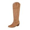 Botas de Cowboy de Cano Alto Bordadas para Mulheres Moda Couro Panturrilha Larga Botas de Cowgirl Inverno Outono Sapatos Altos de Salto