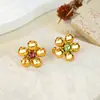 Novo Anel Francês Retrô de Pedra Natural Zircônia Flor Redondo Aberto Anel de Aço Inoxidável Joia Versátil de Alta Qualidade