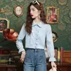 Nova Blusa Curta Feminina Chic Doce Nicho com Design de Gola Boneca Franzida Estilo Francês para Primavera e Outono de 2025