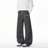 Pantalones Largos de Pierna Ancha Azules a Cuadros con Estrellas, Estilo Dulce y Fresco, Cintura Elástica con Cordón, Bordado de Inglés Escrito a Mano, Pantalones Sueltos y Relajados para Hombres y Mujeres