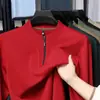 Camiseta de Manga Larga para Hombre con Cuello Alto y Media Cremallera 2025 Nueva Sudadera Ligera de Primavera y Otoño para Hombres Jóvenes y de Edad Media Venta al por Mayor