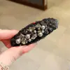Grampo de Cabelo de Lã com Strass e Pérolas para Outono e Inverno, Piranha Elegante de Moda de Alto Padrão, Acessório de Cabelo Presilha para Franja Lateral