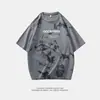 Algodón Puro Nuevo Verano Hombres Moderno Holgado Marca de Moda Estudiante Camiseta de Manga Corta Top con Mangas de Tres Cuartos y Cuello Redondo