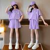 Conjunto de Verão para Meninas 2024 Novo Estilo Infantil Casual Roupa Infantil Estilo Coreano Meninas Mangas Curtas Shorts Conjunto de Duas Peças