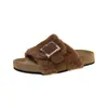Sandalias de Moda Casual de Verano 2026 para Mujer, con Puntera Abierta, Piel Sintética y Hebilla con Correa de Piel de Oveja