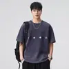 Camiseta de Manga Corta Lavada Asut para Hombre Xintang, Estilo Americano, Versátil, Corte Holgado, Estampada, Informal, Pesada 210g