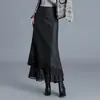 Falda de Encaje con Parches de Color Sólido a la Moda para Mujer, Nuevo Estilo Otoño 2026, Elegante Falda Larga de Sirena de Cintura Alta Adelgazante, Moderna