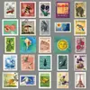 50Pzs Pegatinas de Sellos Retro Dibujos Animados Sello Postal Impermeable Decoración de Coche Papelería Nostálgica Guitarra Pegatinas DIY Venta al por Mayor