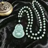 Colar Guanyin Buda Jade Imitação Pingente de Vidro Calcedônia Verde Corrente Longa para Suéter para Homens e Mulheres Presente para Transmissão Ao Vivo Atacado