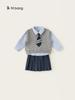 Ropa Infantil Youbao Ropa de Primavera para Niñas Camisa de Solapa Chaleco de Color Sólido Falda Plisada Conjunto de Tres Piezas Traje Infantil Estilo Universitario