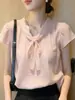 Camisa Rosa de Manga Corta para Mujer, Nuevo Diseño de Verano, Estilo Francés de Nicho, Diseño de Encaje de Alto Nivel, Top sin Cierre para Mujer