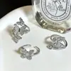 Anillo de Apertura de Mariposa Exquisito de Diamantes Completos Elegante Estilo Coreano Anillo Apilable Ajustable Anillo para Dedo Índice de Diseño de Nicho de Gama Alta