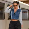 Chaqueta de mezclilla para mujer con retazos de estilo callejero retro europeo y americano, color liso, con bolsillo y botones, para uso diario en otoño e invierno
