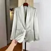 Blazer de Acetato Cetim Luxo Leve para Mulheres, Temporada de Primavera, Lapela com Entalhe Estilosa, Ajuste na Cintura, Emagrecimento, Jaqueta Profissional para o Trabalho