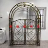 Portão de Pátio Estilo Europeu Arco de Portão Treliça para Flores Trepadeiras ao Ar Livre Jardim Arte em Ferro Arco de Portão Villa Rosa Flores Frescas Estrutura para Trepadeiras