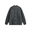 Yidao Roupas Vintage 2026 Outono Novo Cardigan de Tricô Liso com Padrão Torcido Jaqueta Suéter Masculina Solta com Botão de Chifre