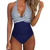 Comercio Exterior Europeo y Americano Transfronterizo Bikini Ajustado Traje de Baño de una Pieza para Mujer Espalda Descubierta Sexy de Tirantes Bloque de Color Traje de Baño Amazon para Mujer