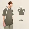 Camiseta de Manga Corta con Cuello Redondo, Corte Holgado, Manga Raglán, Estilo Americano, Algodón Puro, Tejido Ligero de Felpa, Parches de Color Contrastante para Hombre, 230g, Moderna.
