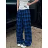 Calça xadrez preta e cinza para mulheres, novo estilo outono 2026, cintura alta, casual, solta, relaxada, perna reta, perna larga