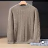 Suéter de cashmere pesado, grosso e macio como pele de bebê para homens, gola redonda, trançado, de manga comprida, pulôver, camada base de malha