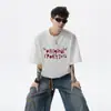 Camiseta Estilo Americano Estampada Gola Redonda Manga Curta Masculina Verão Tendência Marca Versátil Casual Top High Street Solto Esportivo Manga de Cinco Pontos