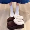 Sapatos de Algodão Birkenstock Plataforma com Solado Grosso Forrados com Lã para Roupa Externa Feminina Outono e Inverno 2025 Novo Estilo Sapatos de Algodão Quentes Retrô para Pessoas Baixas