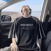 Camiseta de manga corta a rayas raglán de peso pesado, moderna, estilo americano, parcheada estilo Biker, High Street para hombre, verano, bloqueo de color