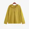 Malha Casual Plus Size com Acabamento de Orelha de Madeira e Capuz Estilo Inverno 2026 Tamanho Grande Meio Botão Camada Base Top para Mulheres 25269