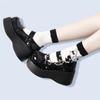 Sapatos Punk Metálicos Pretos Estilo Gótico Mary Jane Plataforma Pequenos Sapatos de Couro Femininos Retro Corrente de Amor Sapatos