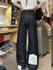 Calça Jeans Americana High Street do Avesso para Homens e Mulheres Personalidade Retrô Comprimento Total Solta Versátil Reta de Perna Larga