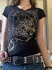 Aliexpress Amazon Fonte de Fornecimento de Comércio Exterior Camiseta Estampada com Strass de Manga Curta Europeia e Americana