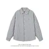 Camisa Casual de Manga Larga a Cuadros Seersucker para Hombre, Nueva Colección Otoño 2026, con Bordado de Cachorro y Cuello Campana