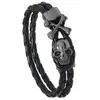 Pulsera de Cuero Tejido Estilo Punk Europeo y Americano, Simple y Única, Diseño de Calavera de Halloween, Pulsera Más Vendida Transfronteriza