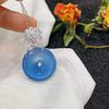 Pendente Buddha em calcedônia azul incrustada banhado a prata, pingente de ágata azul marinho mistério, Buda Maitreya de jade feminino, fornecimento ao vivo