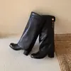 Botas Altas de Retazos Estilo Francés para Mujer, Versátiles Botas de Monta de Tacón Grueso para Otoño e Invierno 2026
