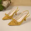 Sandálias de Salto Alto Ponta Fina Sem Costas com Bolinhas Estilo Francês de Luxo Novas para Verão 2026 para Mulheres, Sapatos da Moda Tendência de Tamanho Grande para Venda Transfronteiriça