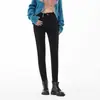 Jeans Forrado com Fleece Preto Feminino Inverno Novo Cintura Alta Skinny Justo Stretch Algodão e Espessamento Calça Skinny