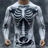 Camiseta de manga larga casual retro con calavera 3D para hombre, cuello redondo, pulóver, nuevo, transfronterizo, directo del fabricante