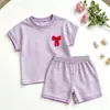 Camiseta Rayada de Estilo Nuevo para Niños con Top de Lazo y Pantalones Cortos Conjunto Sencillo de Dos Piezas Manga Corta para Niños Personalización Transfronteriza