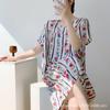 2025 Nuevo Algodón Seda Verano Manga Corta Dibujos Animados Bata Nocturna Vestido para Mujer Versión Europea Primavera y Otoño Talla Grande Holgado Algodón Seda Pijama