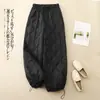 Foto Real de Pantalones de Algodón Acolchados de Estilo Nuevo Invierno 2025 con Cordones Artísticos y Cintura Elástica para Mujer, Pantalones Largos de Algodón Resistentes al Viento y Cálidos