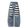 Jeans de Pierna Ancha con Parches de Rayas de Zebra para Hombre, Nuevo Estilo de Primavera con Aberturas, Pantalones Largos Casuales Sueltos para Mujer