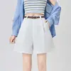 Tiro real pantalones cortos de trabajo para mujer verano finos cintura alta pierna ancha pantalones de traje línea A sueltos casuales ajuste ceñido pantalones de cinco puntos
