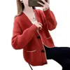 Cárdigan de Punto Grueso Holgado Estilo Perezoso Coreano para Otoño e Invierno con Fila Única de Botones Redondos Negros Grandes Abrigo Suéter para Mujer en Stock