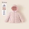 Jaqueta de Penas Bangxuan para Meninas com Capuz em Formato de Coração, Roupa Infantil Leve e Quente, Casaco para Meninos com Três Características de Proteção, Roupa de Inverno Infantil