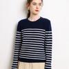Otoño e Invierno Nueva Ropa de Punto Rayada para Mujer Cuello Redondo Simple Casual Manga Larga Ropa de Punto de Cachemira Ropa de Punto Base Estilo Versátil